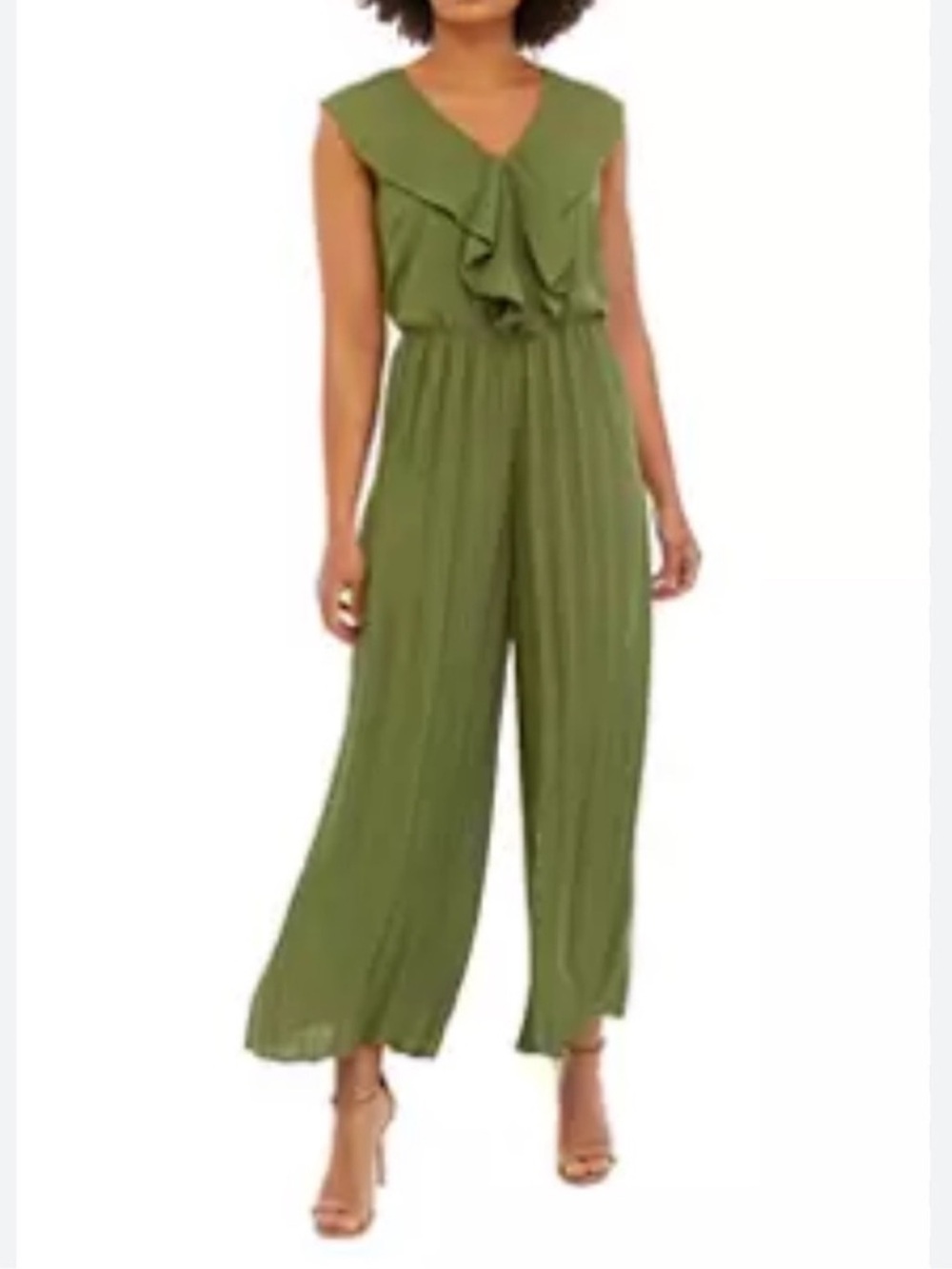NWT T Tahari Large Womens Forest Grass Sleeveless V-neck Pleated Jumpsuit $148!